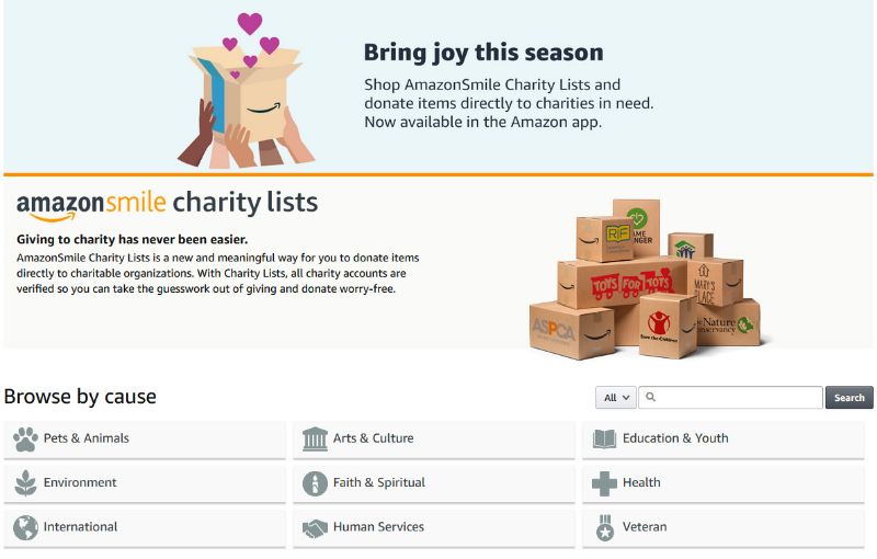 Amazon Smile Charity Lists