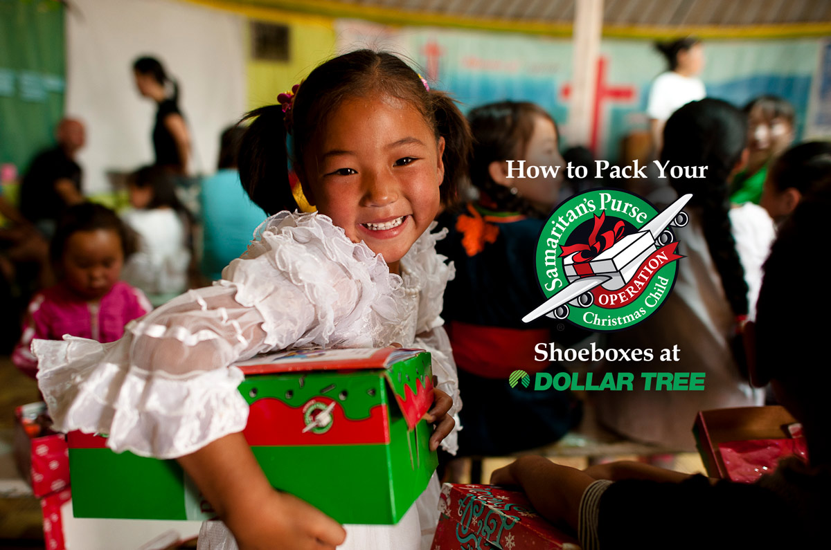 Packing Operation Christmas Child Shoeboxes at Dollar Tree