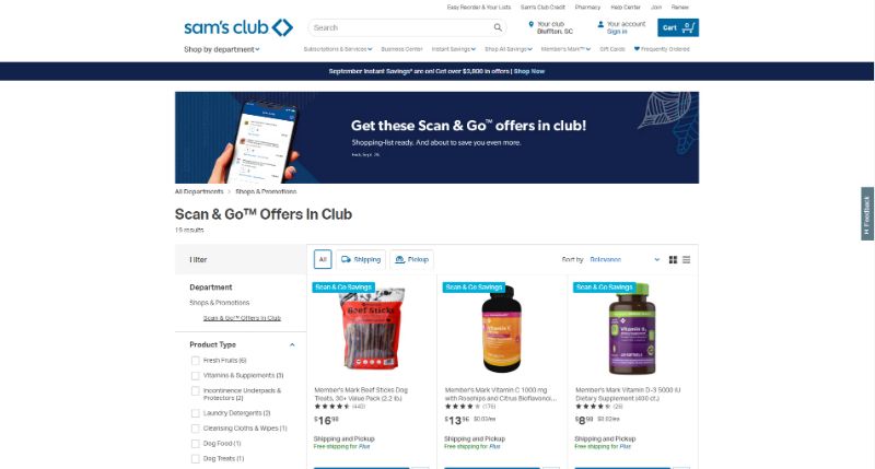 Sams Club Scan & Go Offers on Website