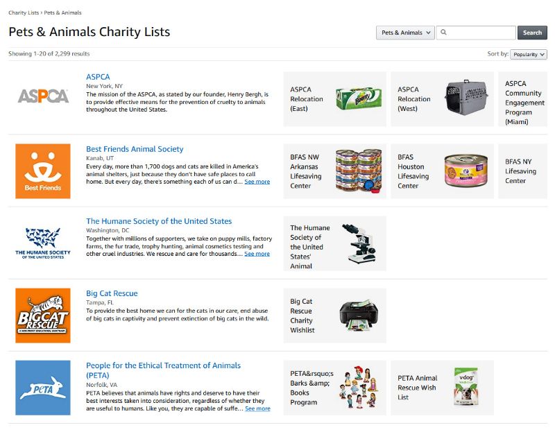 Amazon Smile Charity Lists