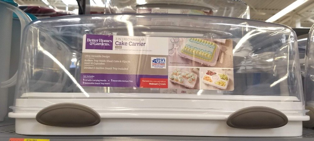Better Homes & Gardens Rectangular Cake Carrier with Clear Plastic Cover,  Beige Clasps and Handle, 16 x 12 
